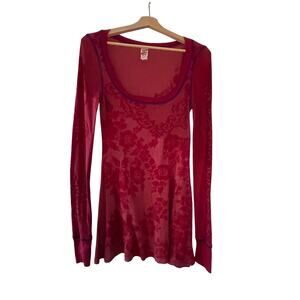 Free People Floral Burnout Thermal Dress Red Boho Tunic USA